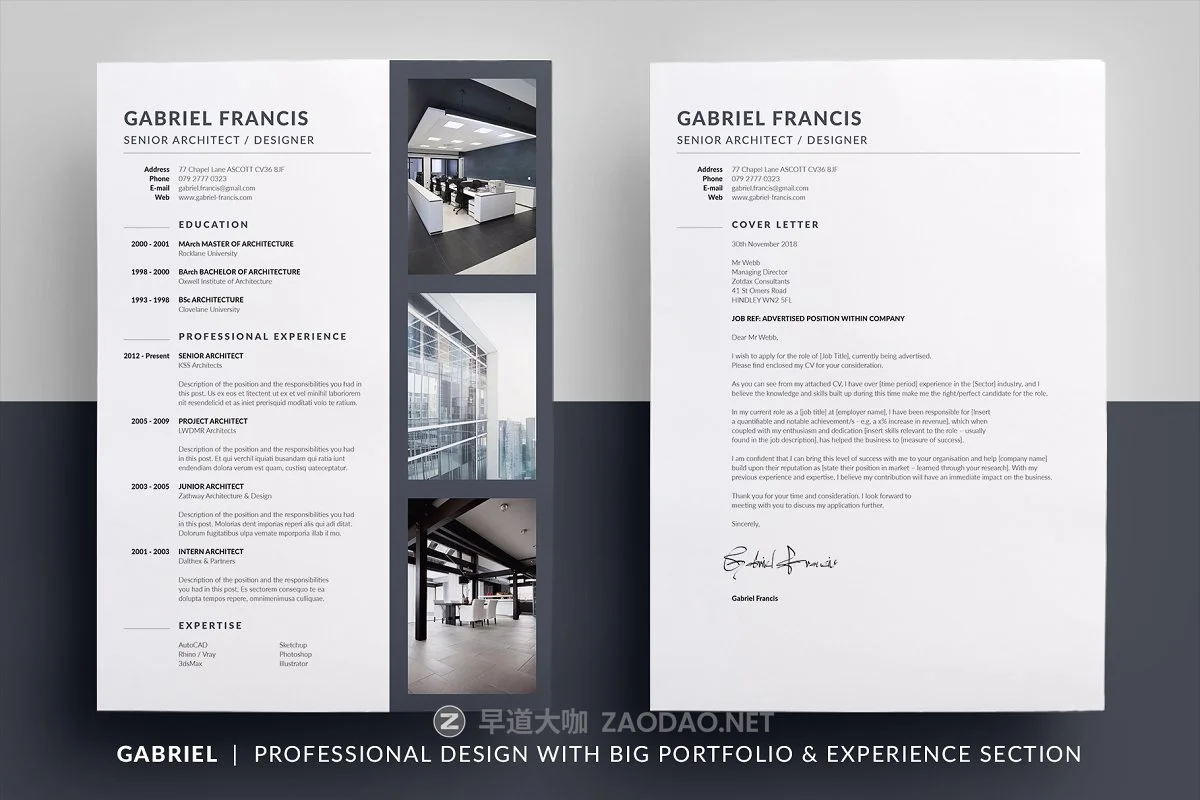 时尚职业个人应聘简历设计模板 Essential Resume – Gabriel插图1 时尚职业个人应聘简历设计模板 Essential Resume – Gabriel插图1