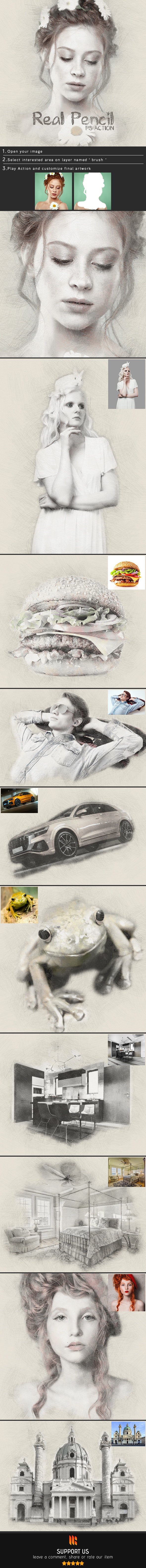 摄影照片铅笔素描处理效果PS动作 Real Pencil Photoshop Action插图