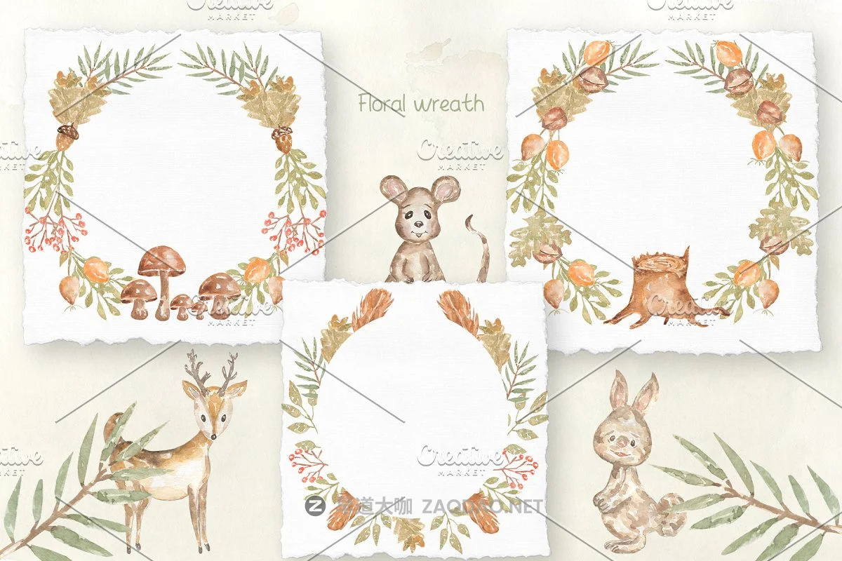 奇妙可爱手绘水彩森林动物植物花卉剪贴画集 Forest Story插图8 奇妙可爱手绘水彩森林动物植物花卉剪贴画集 Forest Story插图8