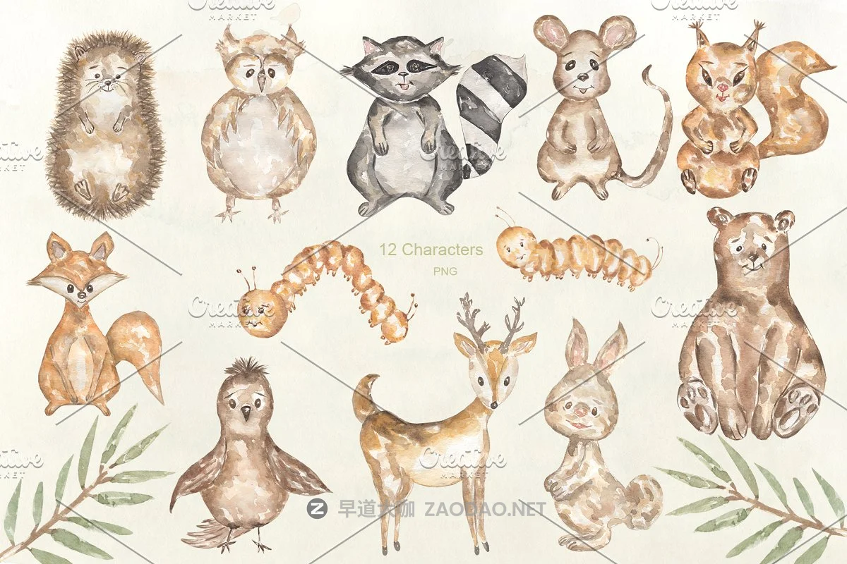 奇妙可爱手绘水彩森林动物植物花卉剪贴画集 Forest Story插图9 奇妙可爱手绘水彩森林动物植物花卉剪贴画集 Forest Story插图9