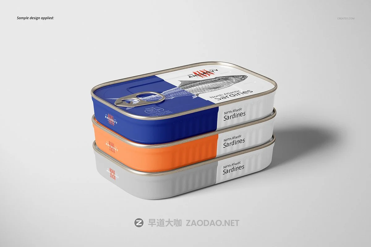 沙丁鱼罐头金属罐包装外观设计效果图样机模板 Sardine Fish Tin Can Mockup Set插图6 沙丁鱼罐头金属罐包装外观设计效果图样机模板 Sardine Fish Tin Can Mockup Set插图6