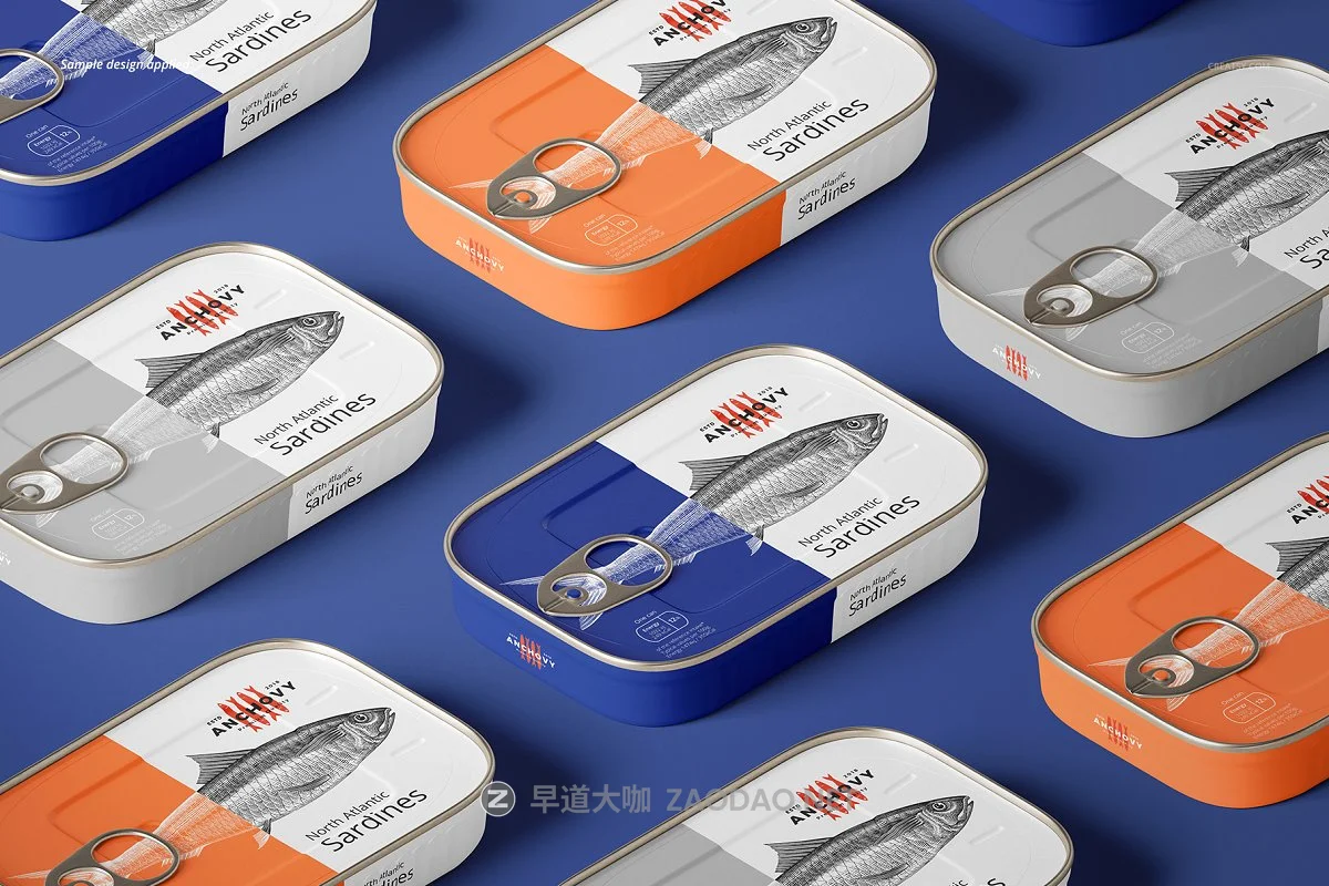沙丁鱼罐头金属罐包装外观设计效果图样机模板 Sardine Fish Tin Can Mockup Set插图7 沙丁鱼罐头金属罐包装外观设计效果图样机模板 Sardine Fish Tin Can Mockup Set插图7
