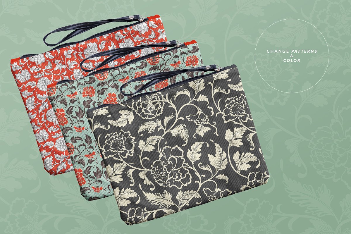 带拉链粗麻布文具袋设计效果图样机模板 Fabric Wristlet Bag Mockup插图1