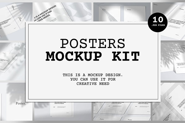 简约海报宣传单页设计展示效果图样机模板套装 Poster Mockup Kit