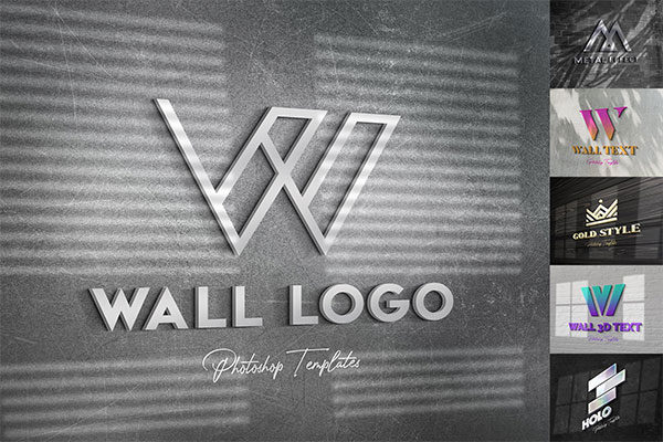 逼真徽标LOGO墙设计效果图样机模板 Wall Text or Logo Mockups