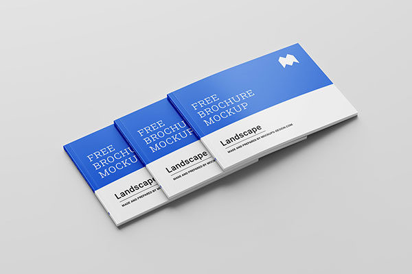6个极简主义横版宣传画册设计PSD样机模板 6 Perfect Binding Landscape Brochure Mockup