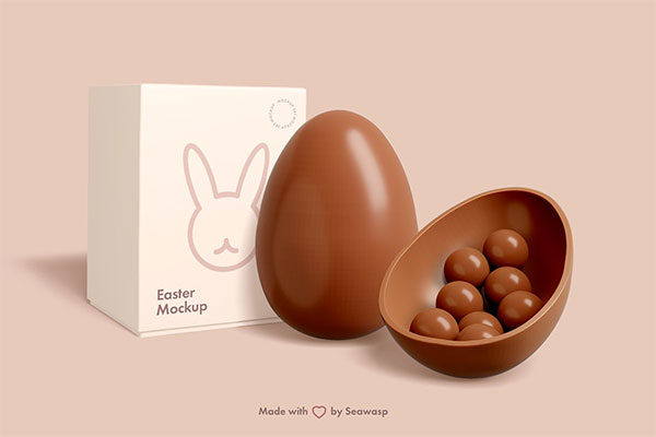 精致巧克力豆纸质包装盒外观设计效果图样机模板 Easter Chocolate Package Mockup