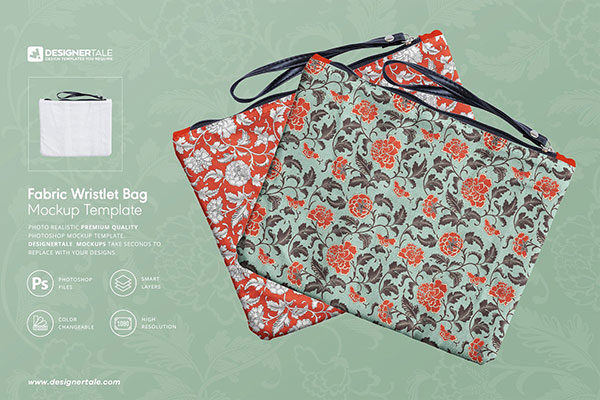 带拉链粗麻布文具袋设计效果图样机模板 Fabric Wristlet Bag Mockup