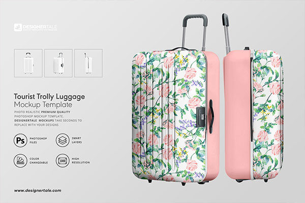 手拉旅行箱外观设计预览效果图样机模板 Tourist Trolley Luggage Mockup