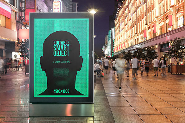 夜间城市传单海报广告设计展示图样机模板 Urban Poster-Billboard Mockup – Night Edition
