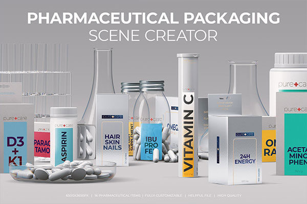 医疗药品胶囊包装场景样机模板 Medical Packaging Scene Creator