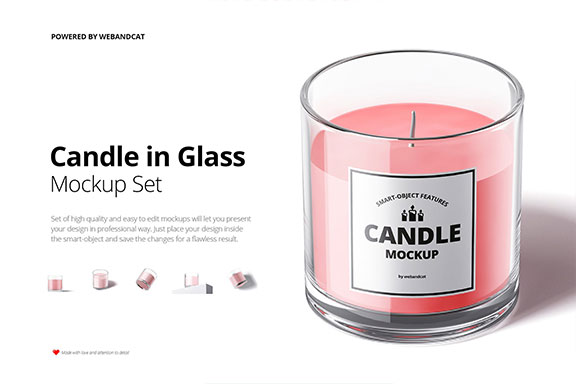 带标签蜡烛香薰玻璃杯包装外观设计效果图样机模板 Candle in Glass Mockup Set