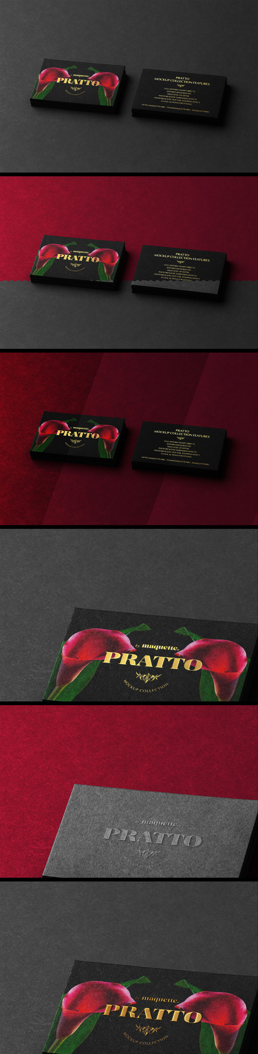 两张带金色浮雕效果黑色名片设计预览图样机模板 Two Black and Gold Business Cards Mockup 2插图
