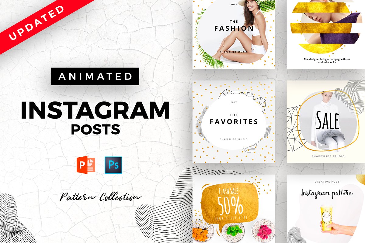 方形抽象图形服装品牌Instagram推广贴文广告模板 PATTERN Animated Instagram Posts插图