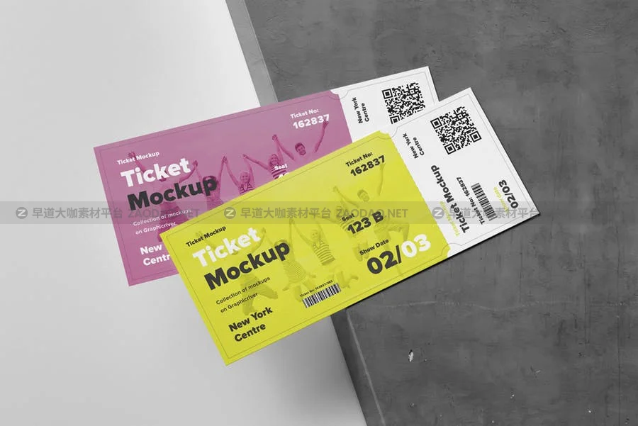 7个逼真音乐票务设计预览图样机模板 Ticket Mock-up插图1