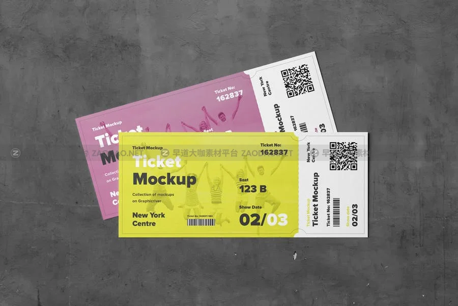 7个逼真音乐票务设计预览图样机模板 Ticket Mock-up插图2