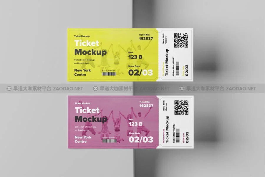 7个逼真音乐票务设计预览图样机模板 Ticket Mock-up插图7