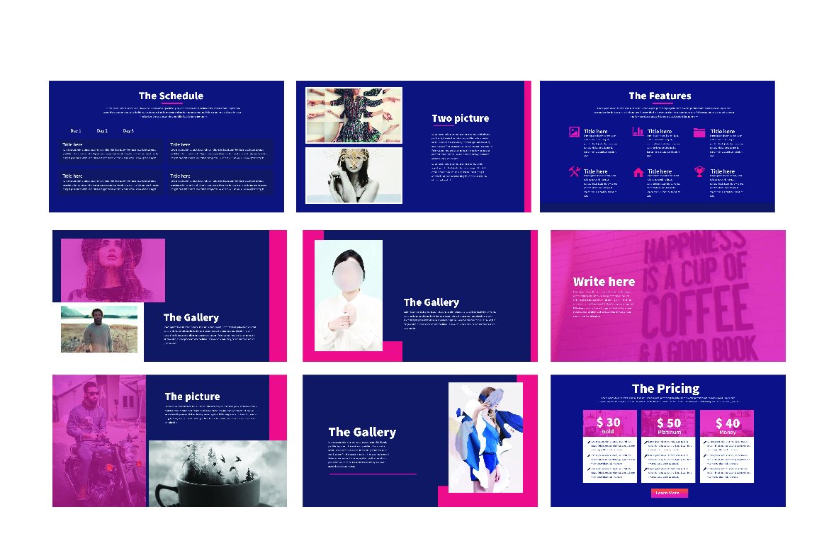 紫粉色调摄影照片艺术品作品集设计PPT幻灯片模板 Modern Minimal Powerpoint插图2