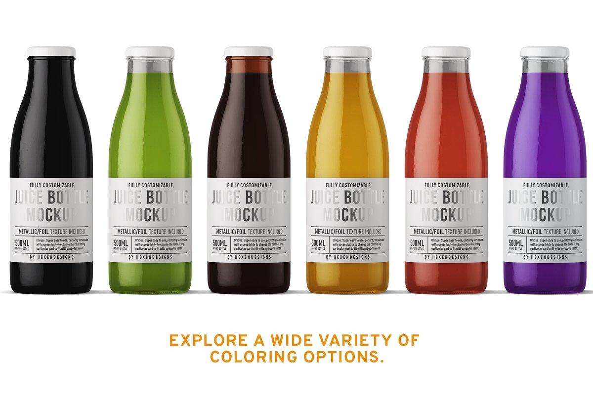 透明圆形果汁玻璃瓶外观设计效果图样机模板 Juice Round Bottle Mockup插图4