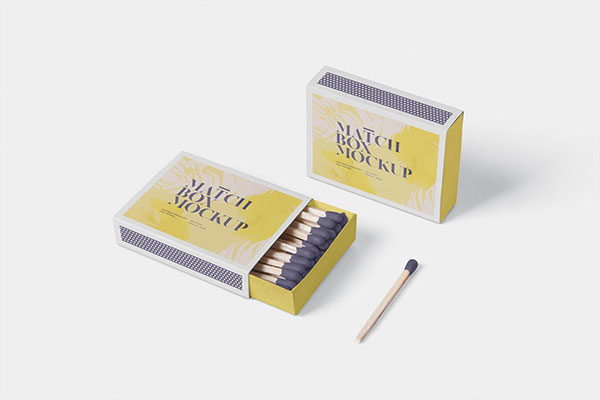 逼真火柴盒外观设计效果图样机模板 Match Box Mockup