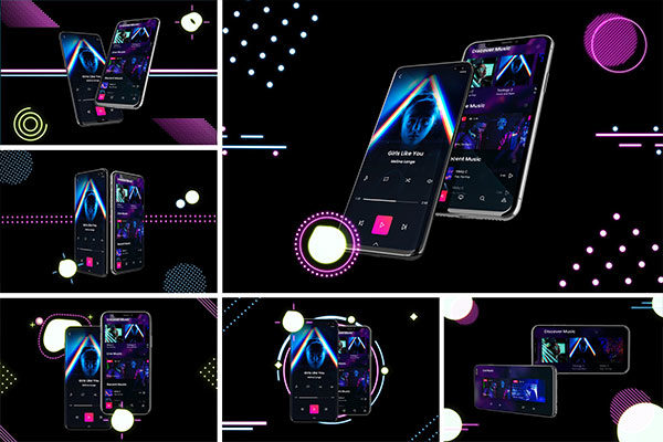 高质量霓虹灯风格iOS/Android手机样机模板 Neon IOS & Android Mockup V.2