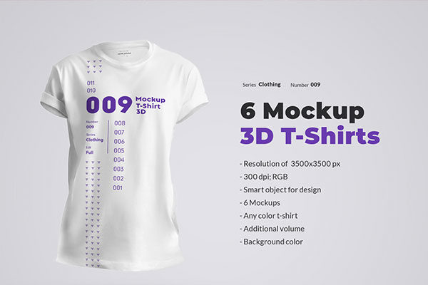 6款半袖T恤外观设计预览图样机模板 6 Mockup Men T-Shirts 3D