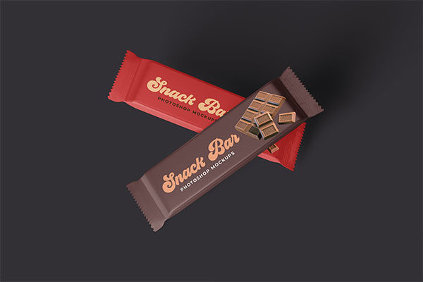 3个巧克力棒糖果包装设计效果图样机模板 Snack Bar Packaging Mockups