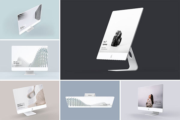 全新陶瓷iMac 5k 2019苹果一体机外观设计样机模板 Clay iMac Mockup 1.0