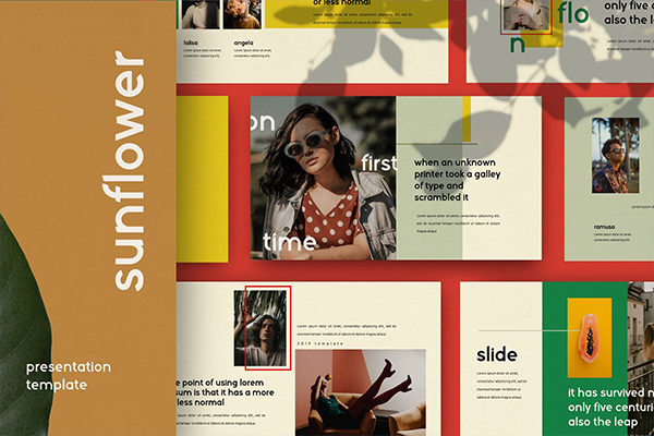 时尚潮流服装摄影作品集PPT演示文稿设计模板 Sunflower – Powerpoint