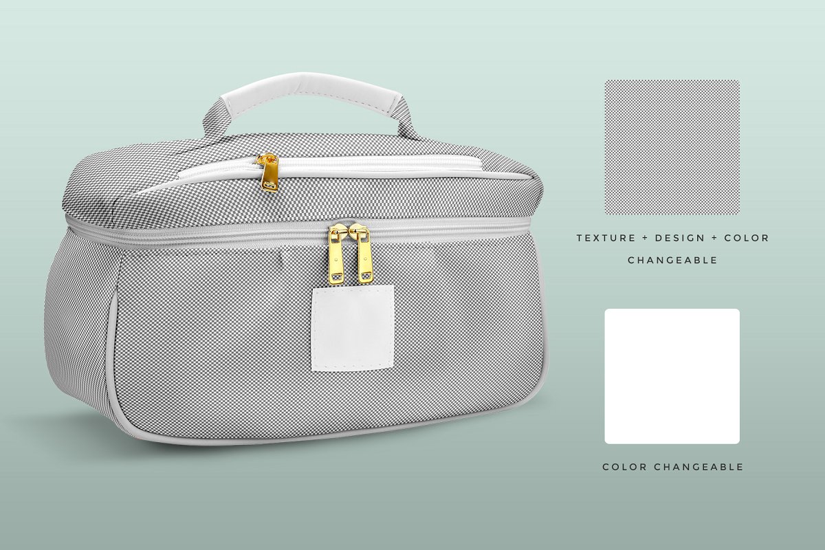 Download 便携手提化妆包外观设计展示图样机模板 Portable Makeup Bag Mockup - 早道大咖