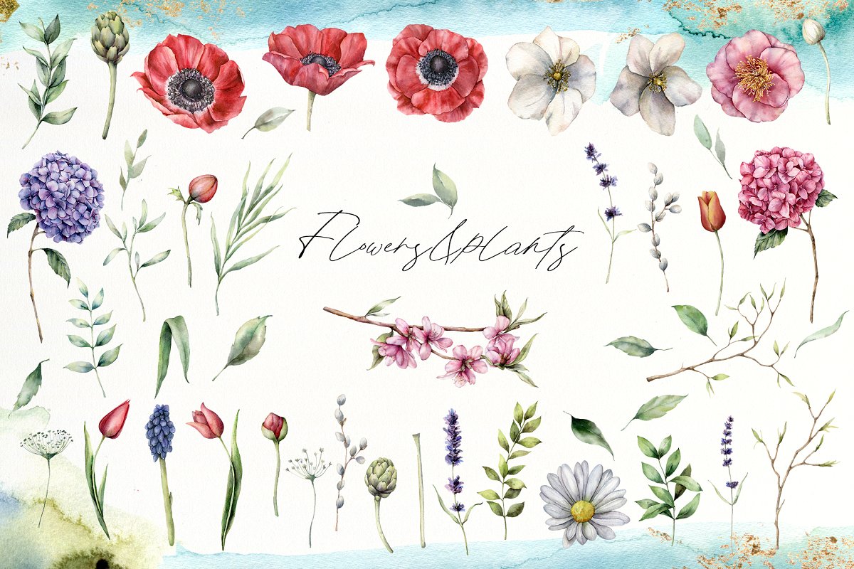 春天主题动物&花卉手绘水彩剪贴画集 Spring Song Graphic Collection插图7