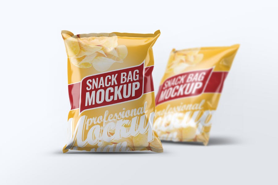光泽薯片零食塑料袋外观设计预览图样机模板 snack bag mock-up