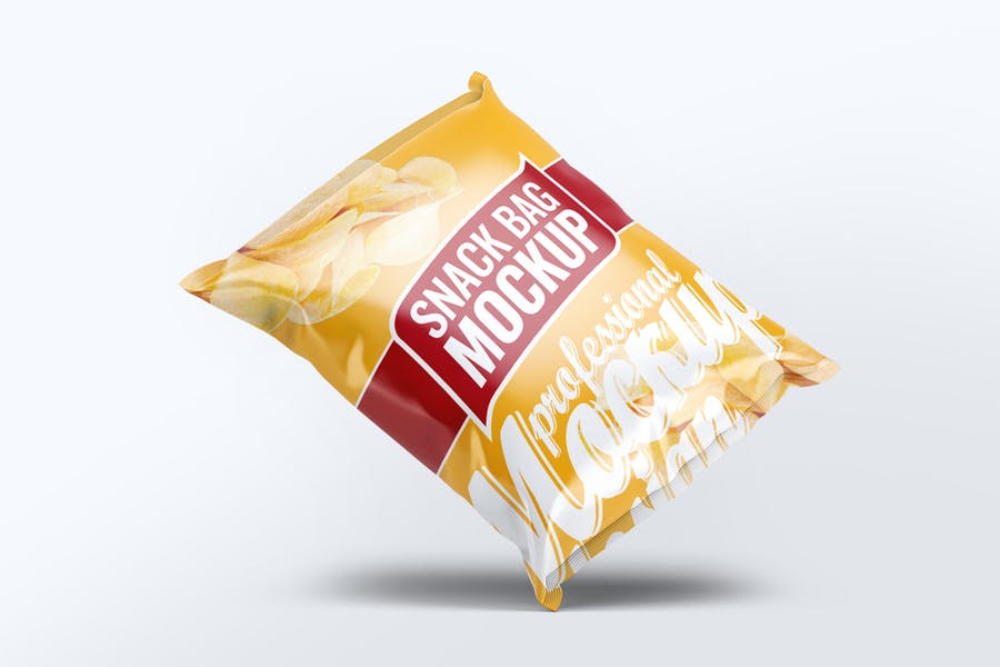 光泽薯片零食塑料袋外观设计预览图样机模板 snack bag mock-up