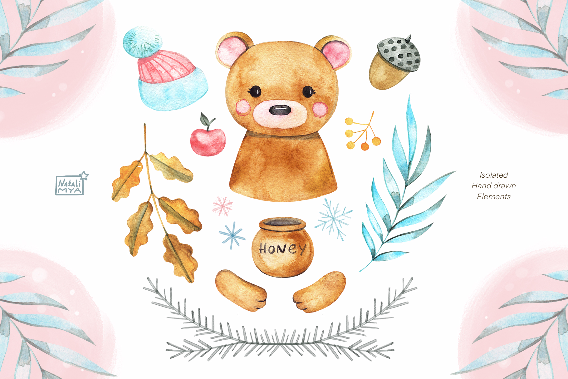 可愛無縫隙熊手繪水彩剪貼畫 watercolor cute bear cliparts