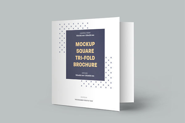 10款方形三折页小册子设计效果图样机模板 10 Square Trifold Brochure Mockups