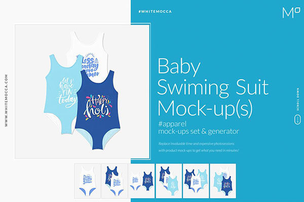 婴儿游泳服装设计展示图样机模板集 Baby Swimming Suit Mock-ups Set