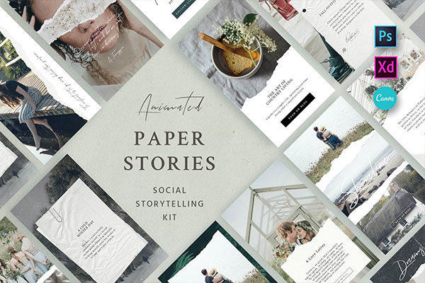 撕纸效果企业品牌故事社交推广素材设计模板工具包 Paper Animated Stories – Social kit