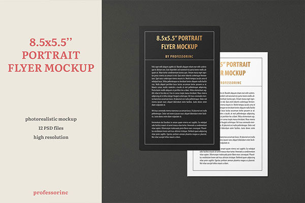逼真烫金效果竖版宣传单页设计预览图样机模板 5.5×8.5 Portrait Flyer Mockup — Foil Stamping Edit