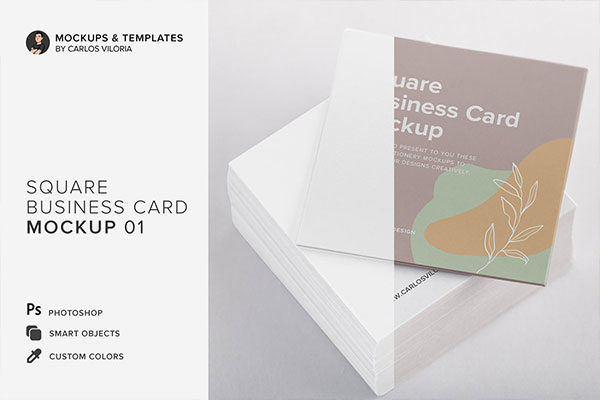 逼真方形商务名片设计效果图样机模板01 Square Business Cards Mockup 01