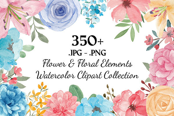 357款花卉水彩手绘插图剪贴画素材包 357 Flower and Floral Watercolor Illustration Clip Art