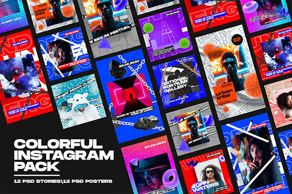 时尚潮流多彩Instagram推广社交媒体素材设计模板 Colorful Instagram Pack