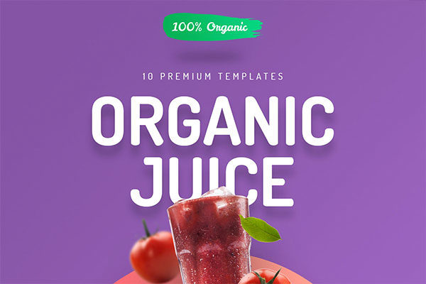 精美有机果汁海报传单设计PSD模板素材包 Organic Juice Premium Hero Templates