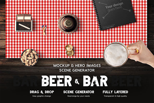 啤酒酒吧厨房用具场景样机模板 Beer & Bar Mockup Scene Generator