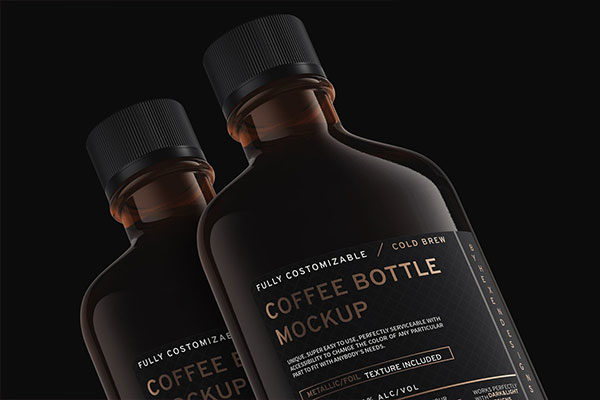 透明咖啡玻璃瓶/烧瓶外观设计效果图样机模板 Coffee/Flask Bottle Mockup