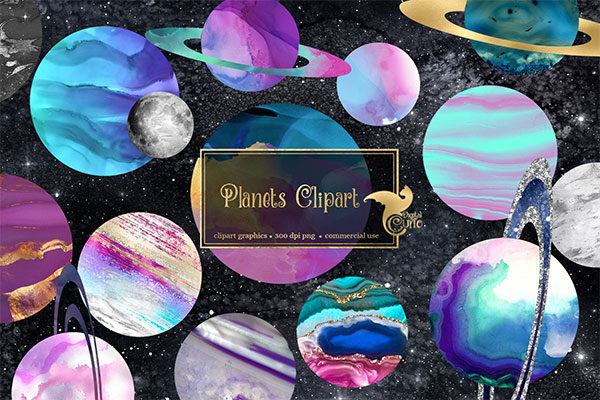 行星天体手绘剪贴画PNG设计素材 Planets Clip Art