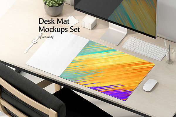 办公桌垫鼠标垫设计展示图样机模板 Desk Mat Mockups Set