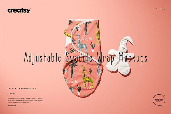 可调式围裹式连衣裙抱被设计效果图样机模板 Adjustable Baby Swaddle Wrap Mockup