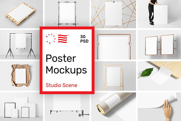 30款海报设计相框展示PSD样机模板 Poster Mockups – Studio Scene