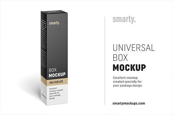 方形纸质产品包装盒外观设计预览样机模板 Universal box mockup 165x40x35