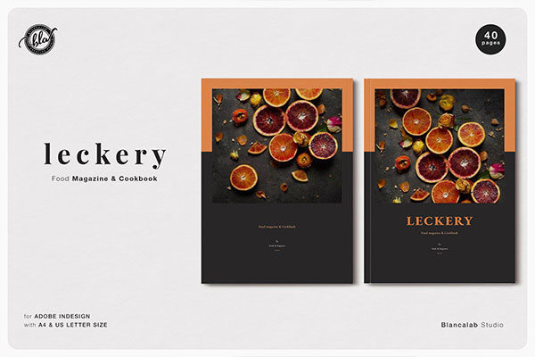 精美优雅食品食谱杂志宣传画册设计INDD模板 LECKERY Food Magazine & Cookbook